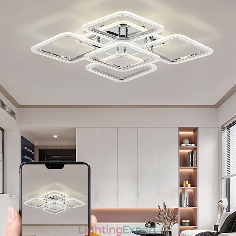 Flush Mount Chrome Acrylic Square Ceiling Light 5 Lights