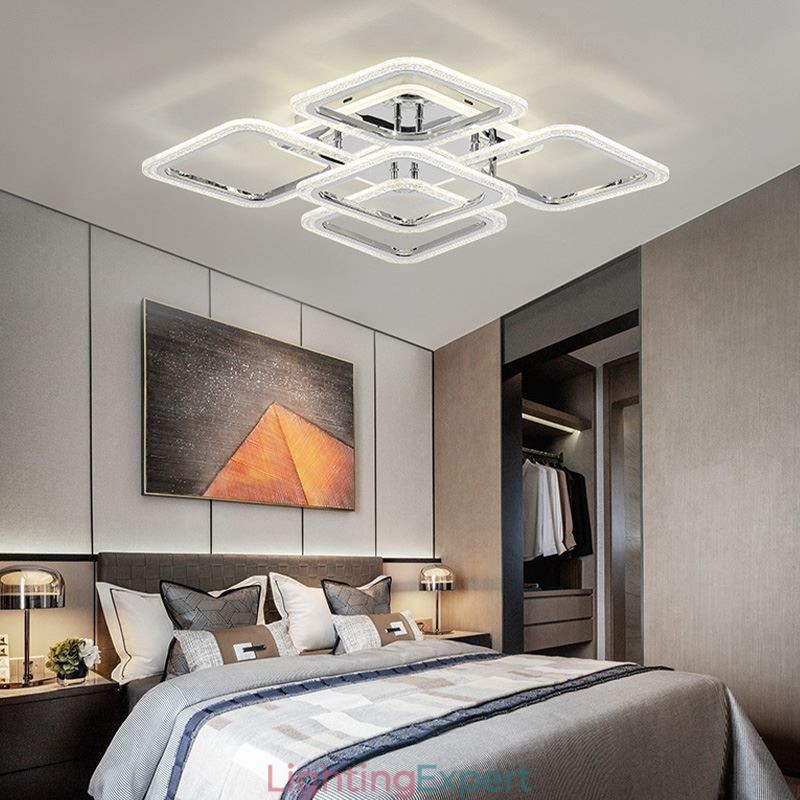 Flush Mount Chrome Acrylic Square Ceiling Light 5 Lights