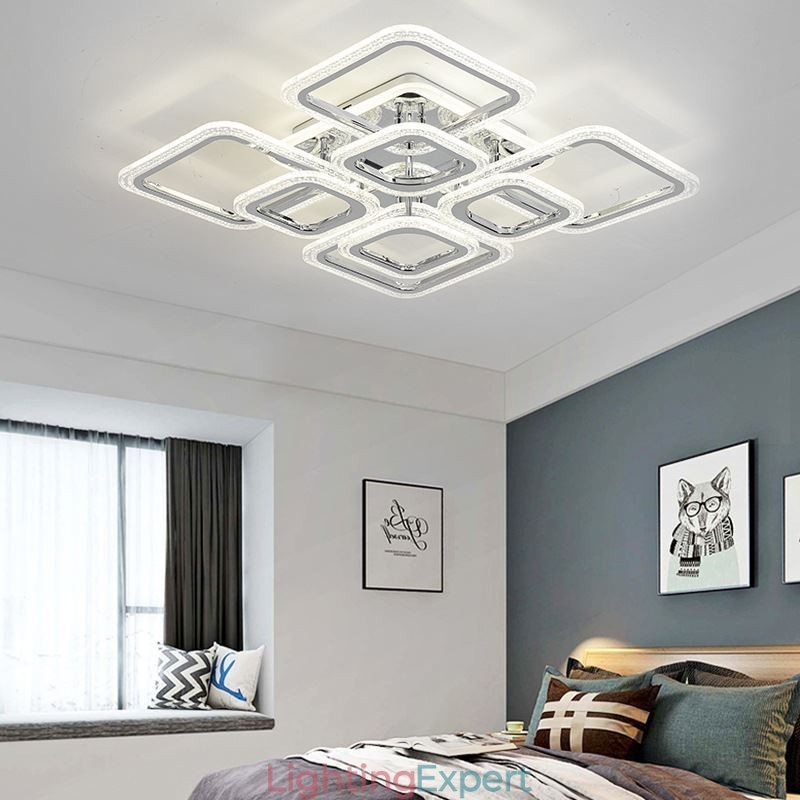 Flush Mount Acrylic Square Ceiling Light Chrome 8 Lights