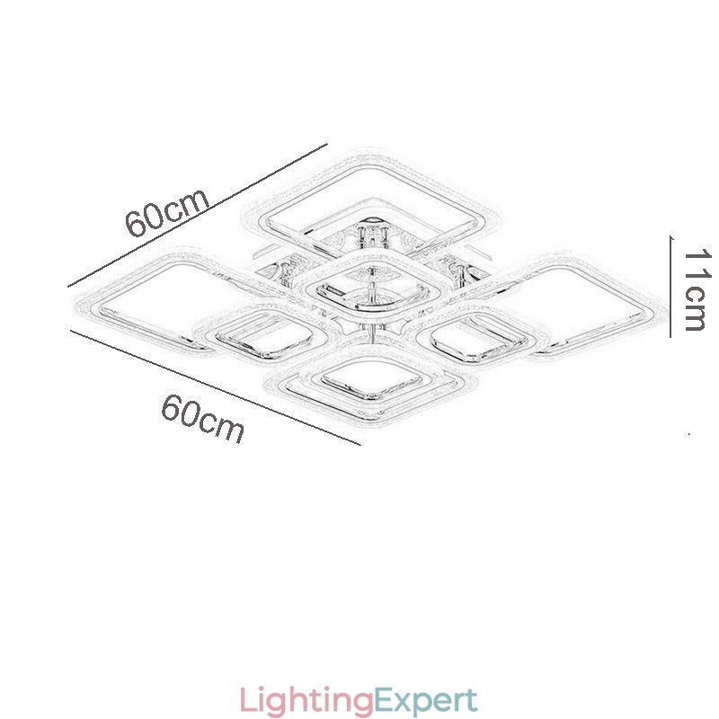 Flush Mount Acrylic Square Ceiling Light Chrome 8 Lights