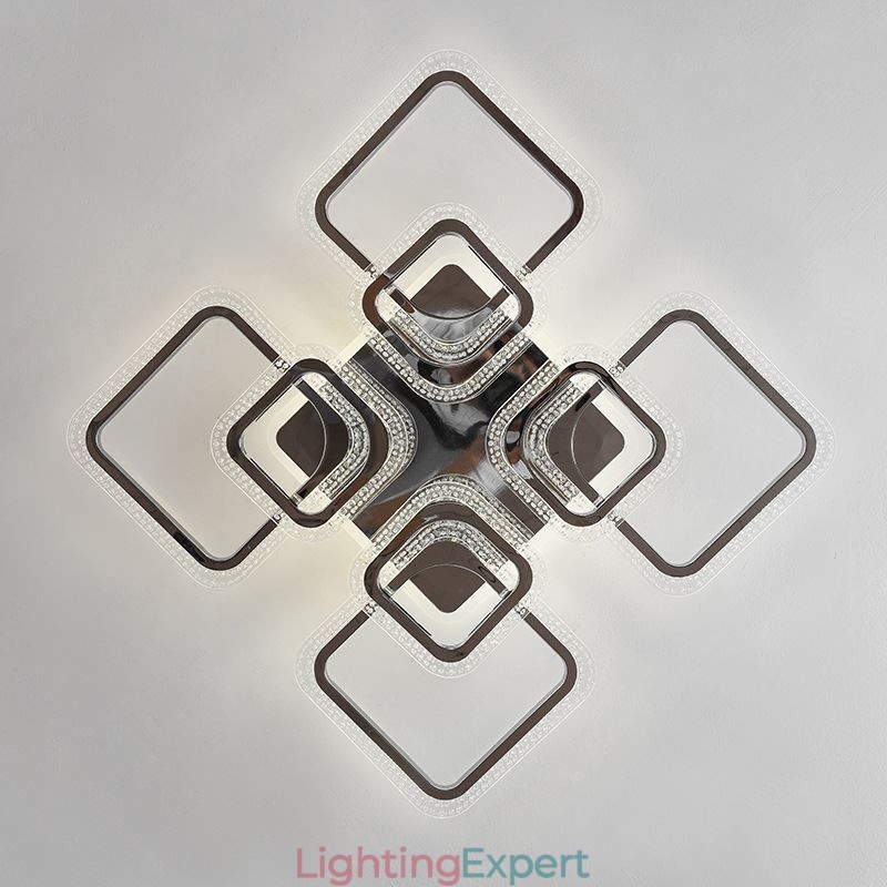Flush Mount Acrylic Square Ceiling Light Chrome 8 Lights
