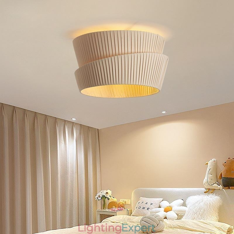 Wabi Sabi Flush Mount French Cream Style Double Layer Fabric Lampshade Ceiling Lamp