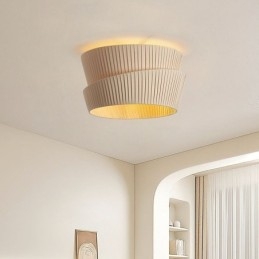 Wabi Sabi Flush Mount French Cream Style Double Layer Fabric Lampshade Ceiling Lamp