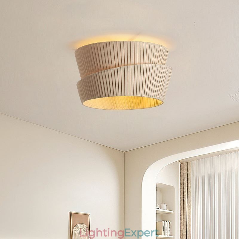 Wabi Sabi Flush Mount French Cream Style Double Layer Fabric Lampshade Ceiling Lamp