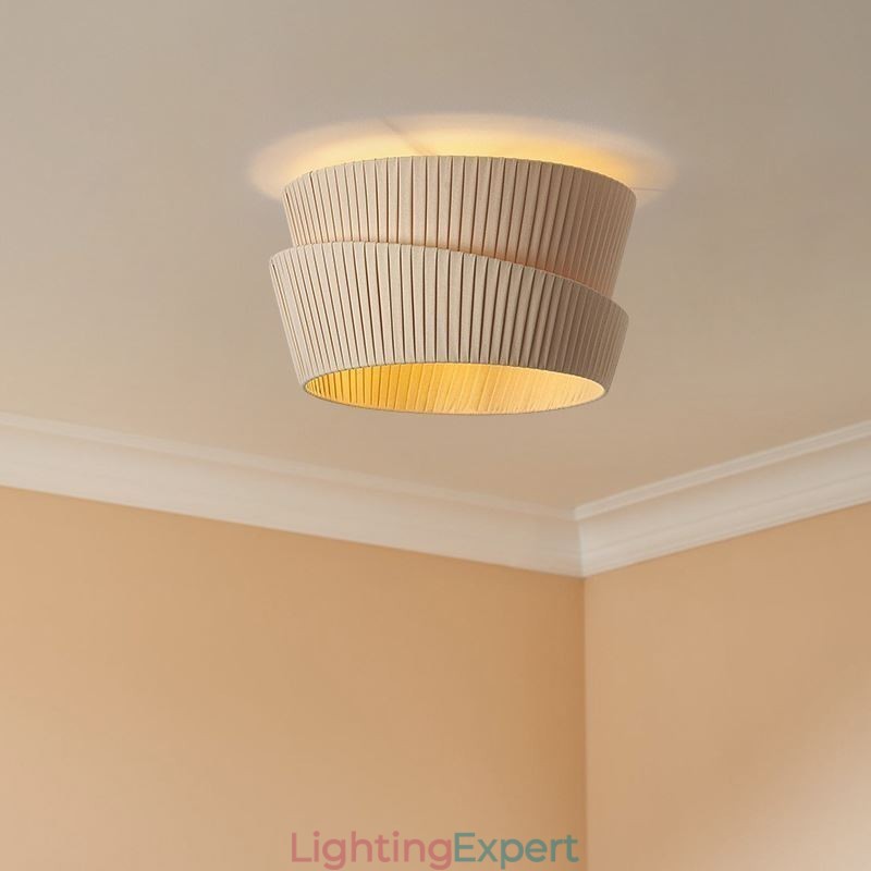 Wabi Sabi Flush Mount French Cream Style Double Layer Fabric Lampshade Ceiling Lamp