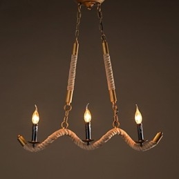 Candle Hemp Chandelier Vintage Pendant Wrought Iron Wave Hemp Rope Chandelier
