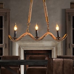 Candle Hemp Chandelier Vintage Pendant Wrought Iron Wave Hemp Rope Chandelier