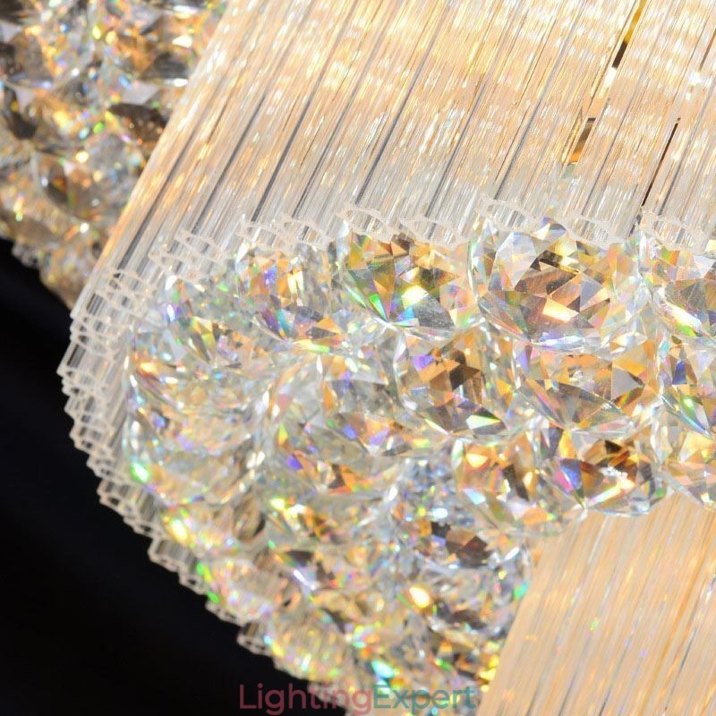 Crystal Flush Mount Round Crystal Ceiling Lamp with Remote Control 80CM
