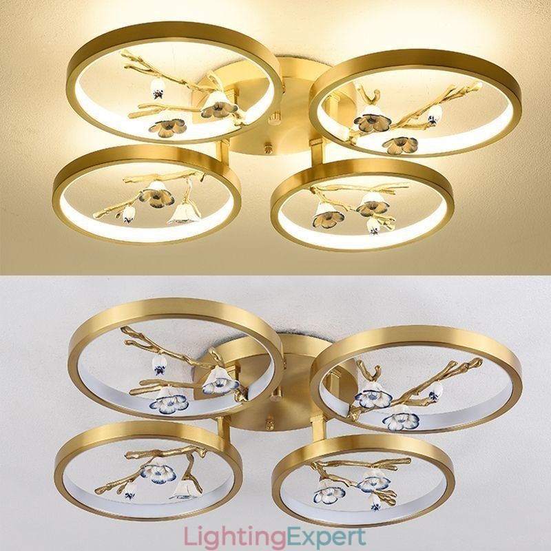 Flush Mount Copper Art Branch Plum Blossom Ceiling Light