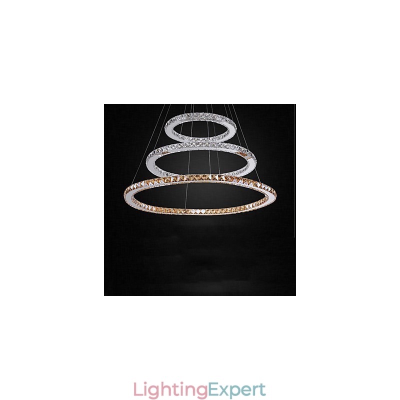 Pendant Lamps Amber and Clear K9 Crystal Chandelier Lights Lighting with 3 Ring