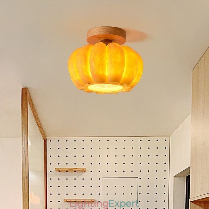 Single head Pumpkin Flush Mount Japanese Retro Ceiling Lights