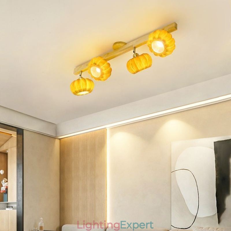 Double Small Pumpkin Flush Mount Japanese Retro Ceiling Light