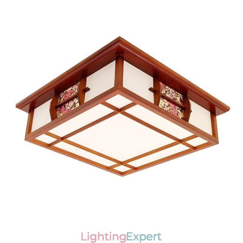 Retro Wooden Flush Mount Square Ceiling Light