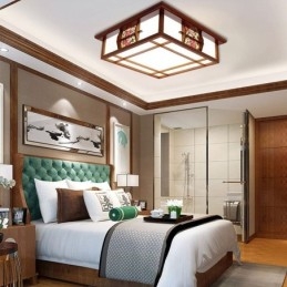 Retro Wooden Flush Mount Square Ceiling Light