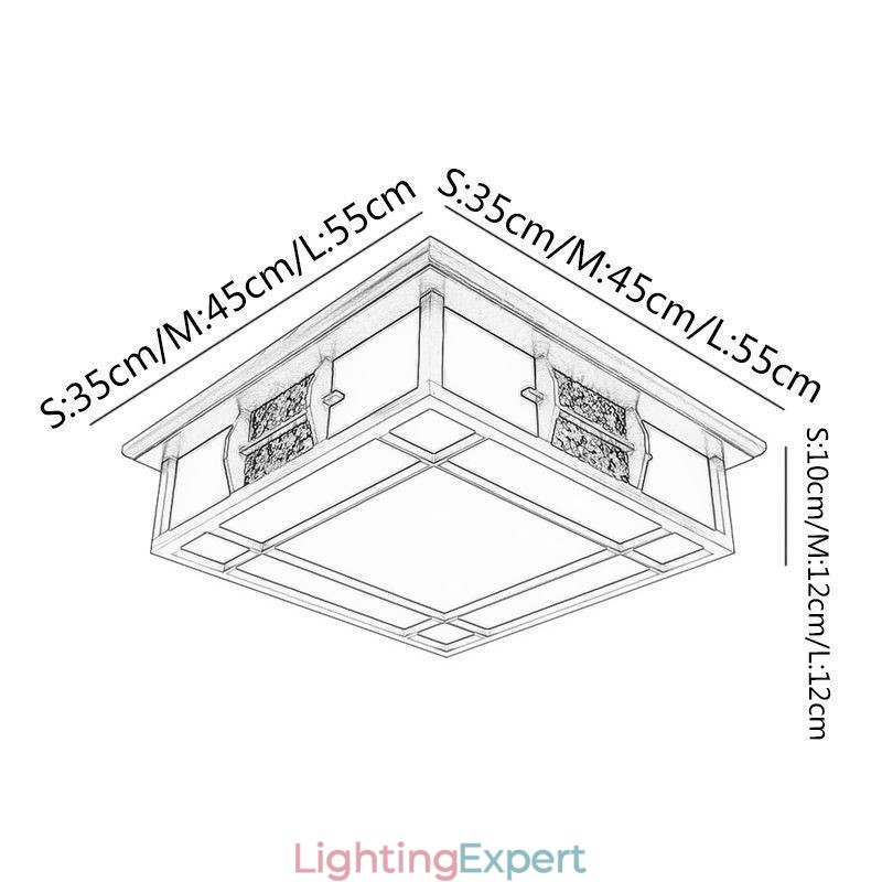 Retro Wooden Flush Mount Square Ceiling Light