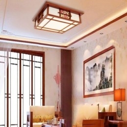 Retro Wooden Flush Mount Square Ceiling Light
