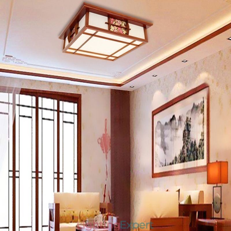 Retro Wooden Flush Mount Square Ceiling Light