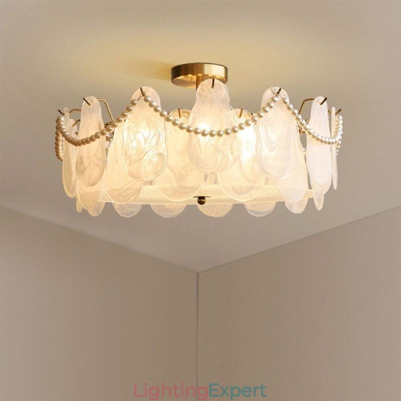 European Iron Ceiling Light Elegant Glass Ceiling Lamp