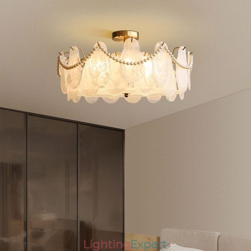 European Iron Ceiling Light Elegant Glass Ceiling Lamp
