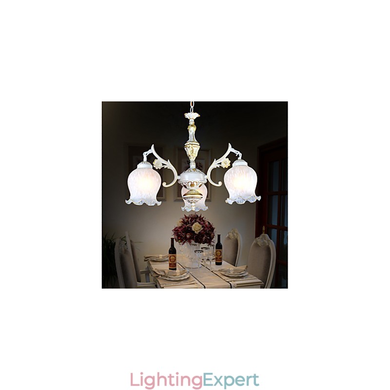 Chandelier Three Lights White European Retro Classic