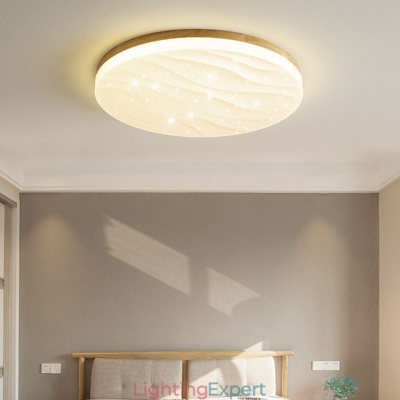 Japanese Wood Ceiling Light Acrylic Round Corrugated Ceiling Lamp