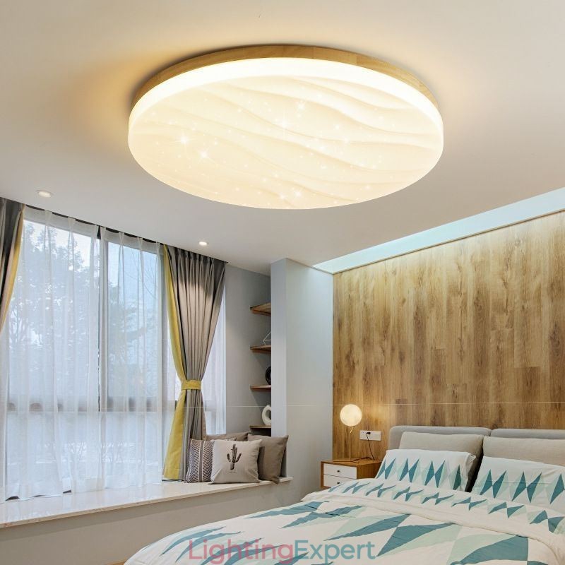 Japanese Wood Ceiling Light Acrylic Round Corrugated Ceiling Lamp