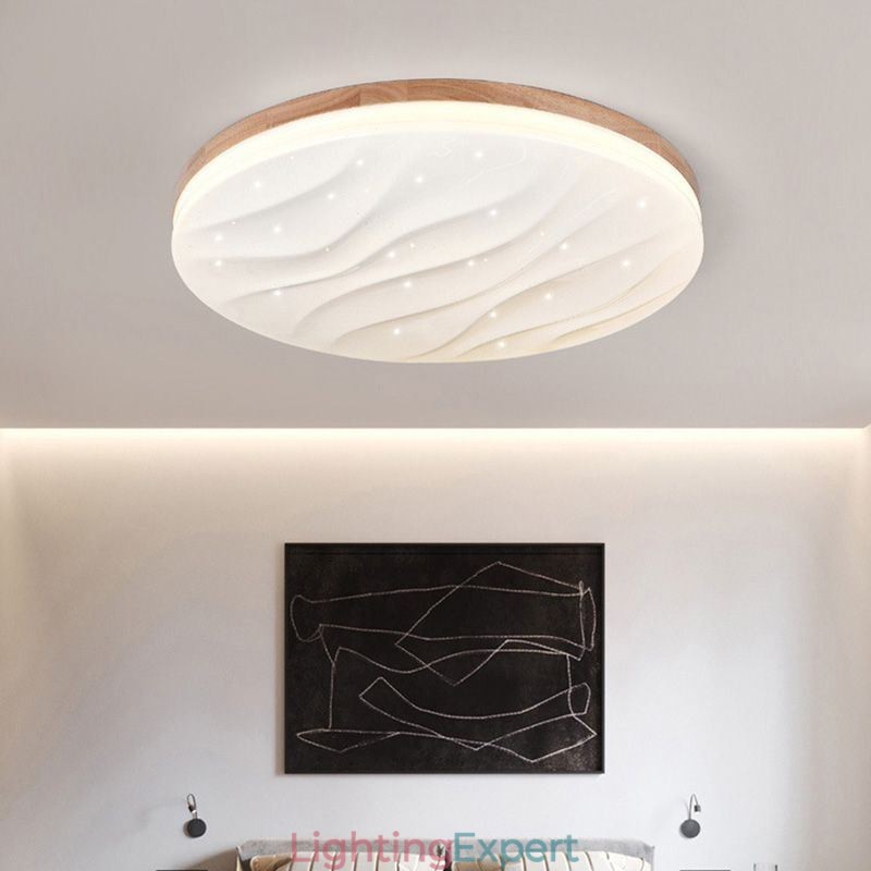 Japanese Wood Ceiling Light Acrylic Round Corrugated Ceiling Lamp