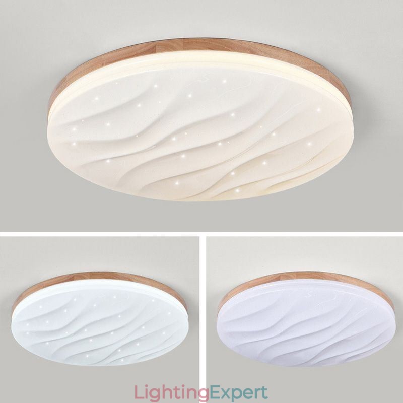 Japanese Wood Ceiling Light Acrylic Round Corrugated Ceiling Lamp