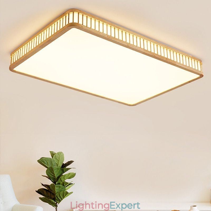 Japanese Acrylic Ceiling Light Rectangular Rubber Wood Ceiling Light