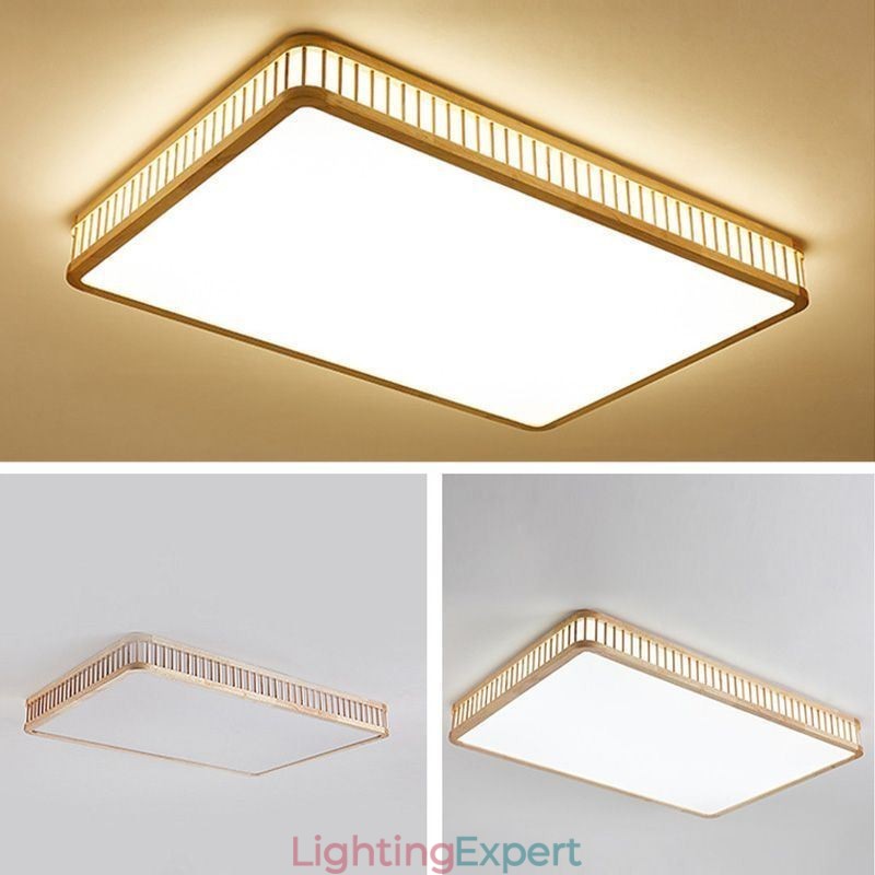 Japanese Acrylic Ceiling Light Rectangular Rubber Wood Ceiling Light