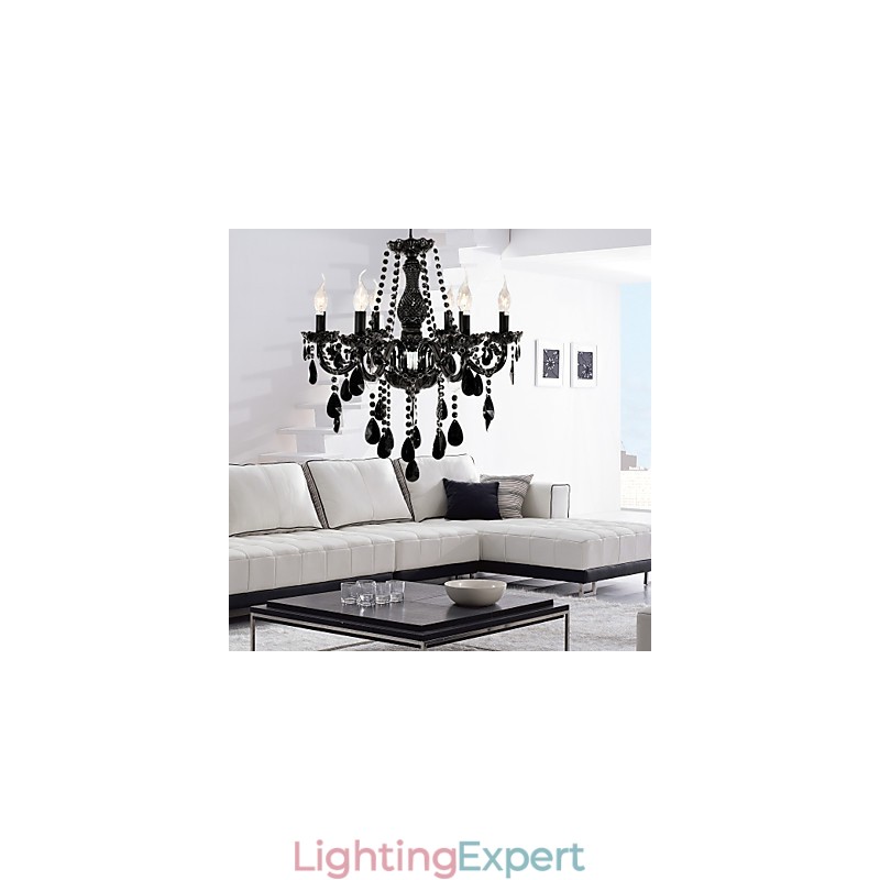 Chandelier Black Crystal Modern 6 Lights