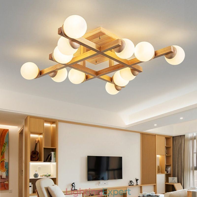Japanese Wood Ceiling Light Magic Bean Molecular Ceiling Lamp
