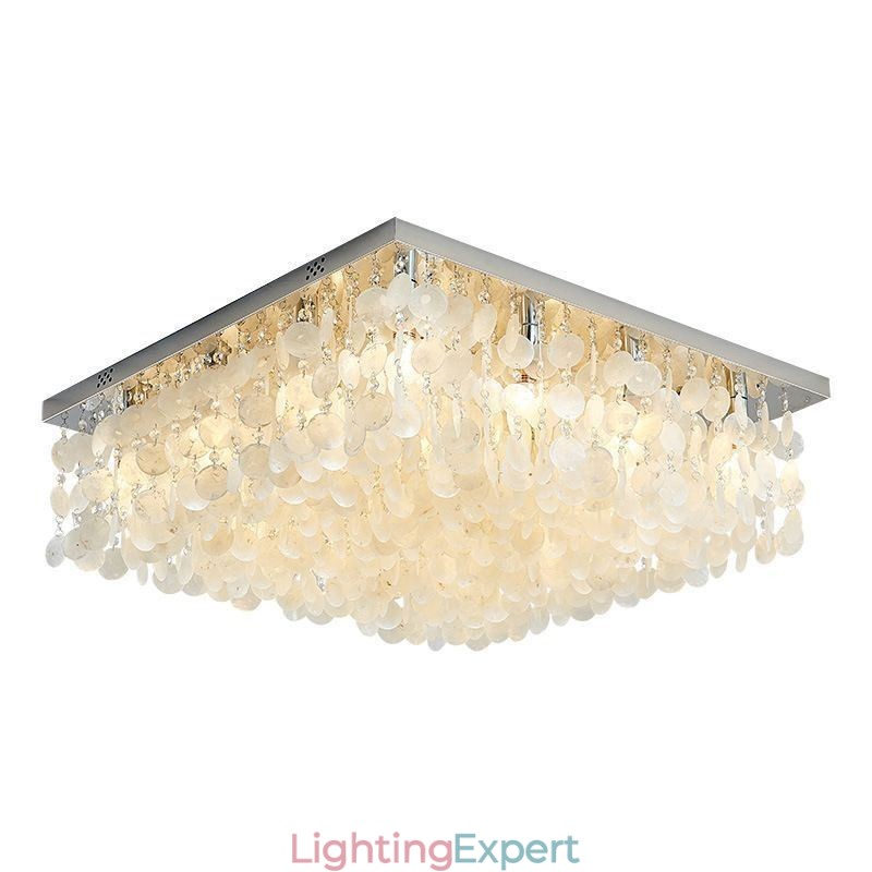 Modern White Shell Ceiling Light Fixture Flush Mount Chandelier