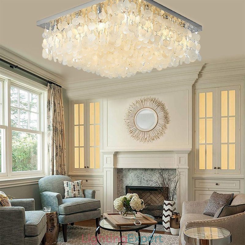 Modern White Shell Ceiling Light Fixture Flush Mount Chandelier