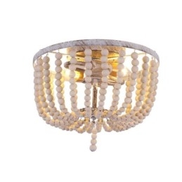 Farmhouse Wood Beaded Flush Mount Celling Light 3 Light Fixture