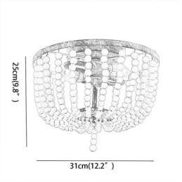 Farmhouse Wood Beaded Flush Mount Celling Light 3 Light Fixture