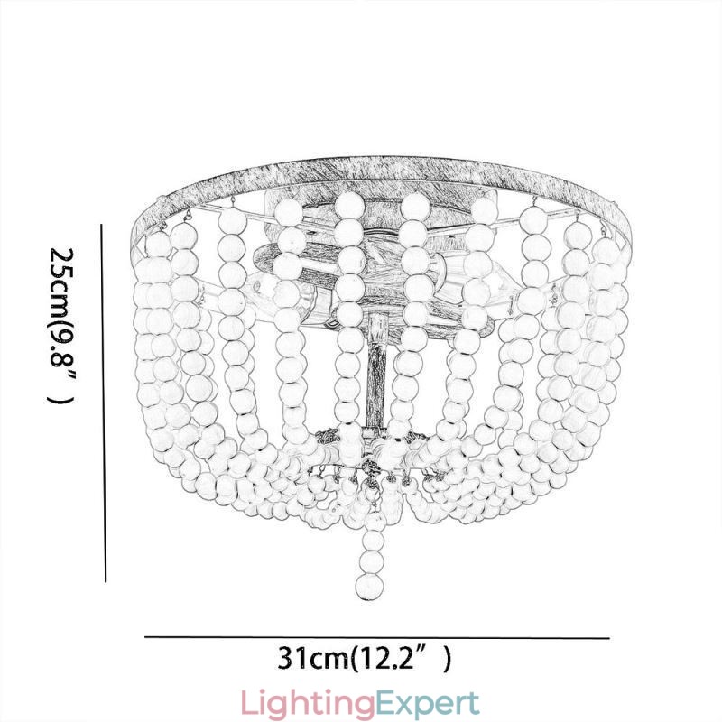 Farmhouse Wood Beaded Flush Mount Celling Light 3 Light Fixture
