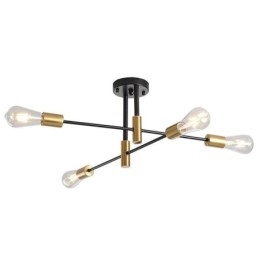 4 Lights Black Sputnik Chandelier Mid Century Semi Flush Mount Ceiling Light