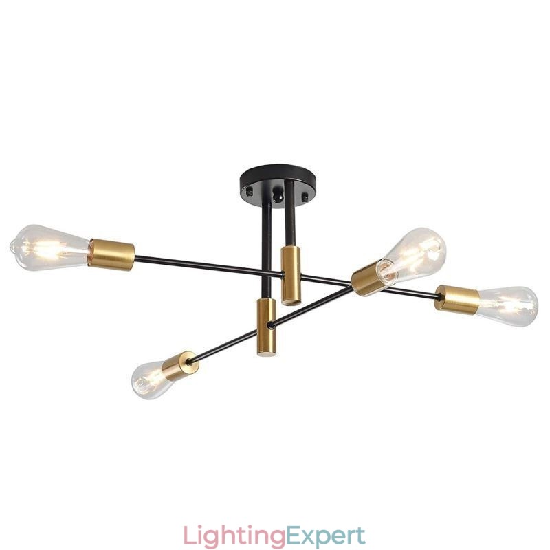 4 Lights Black Sputnik Chandelier Mid Century Semi Flush Mount Ceiling Light