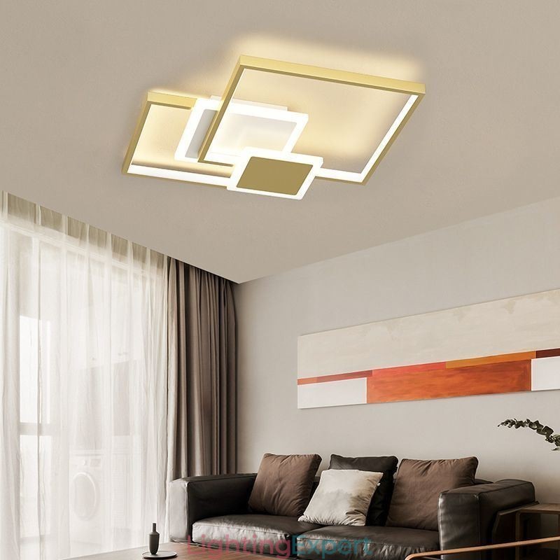 Modern Golden Flush Mount Geometric Light Fixture Ceiling Light 2 Layer