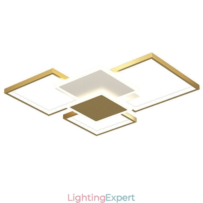 Modern Golden Flush Mount Geometric Light Fixture Ceiling Light 2 Layer
