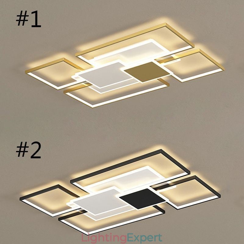 Modern Golden Flush Mount Geometric Light Fixture Ceiling Light 2 Layer