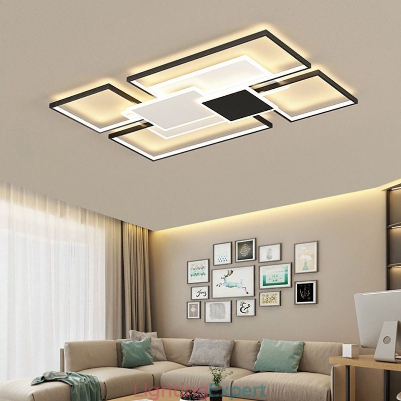Modern Golden Flush Mount Geometric Light Fixture Ceiling Light 2 Layer