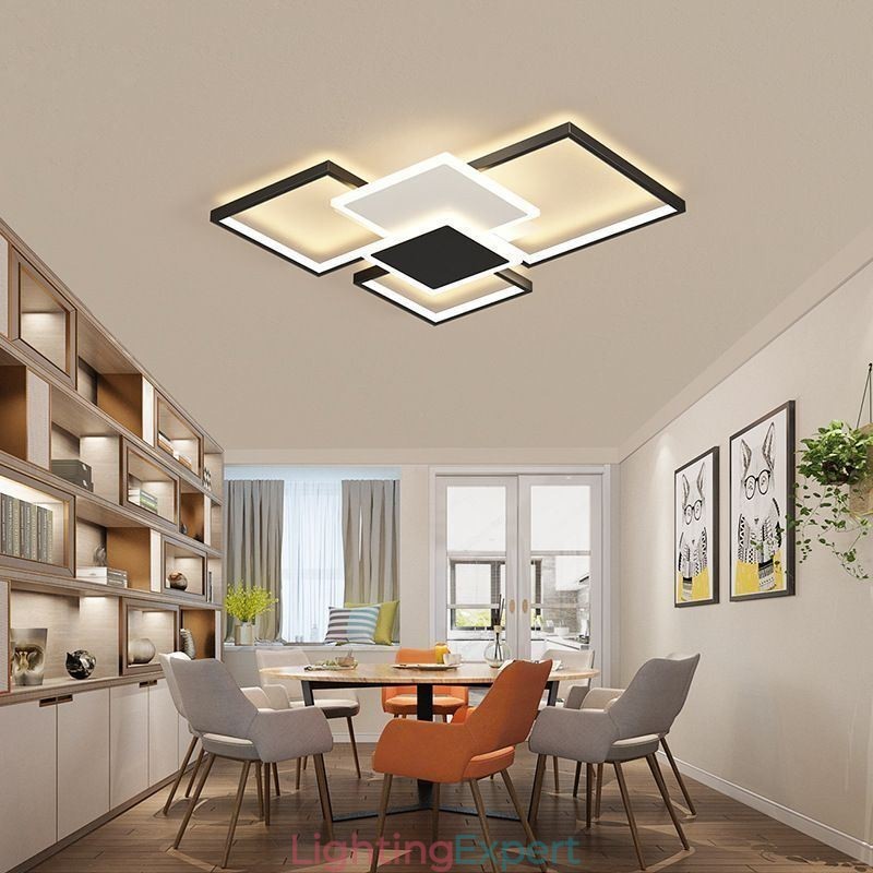 Modern Golden Flush Mount Geometric Light Fixture Ceiling Light 2 Layer