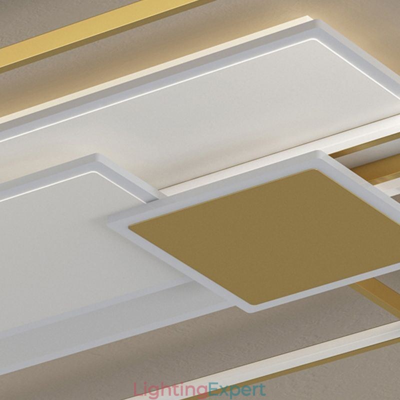 Modern Golden Flush Mount Geometric Light Fixture Ceiling Light 2 Layer