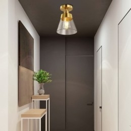 Contemporary Glass Flush Ceiling Light 1 Light Brass Finish