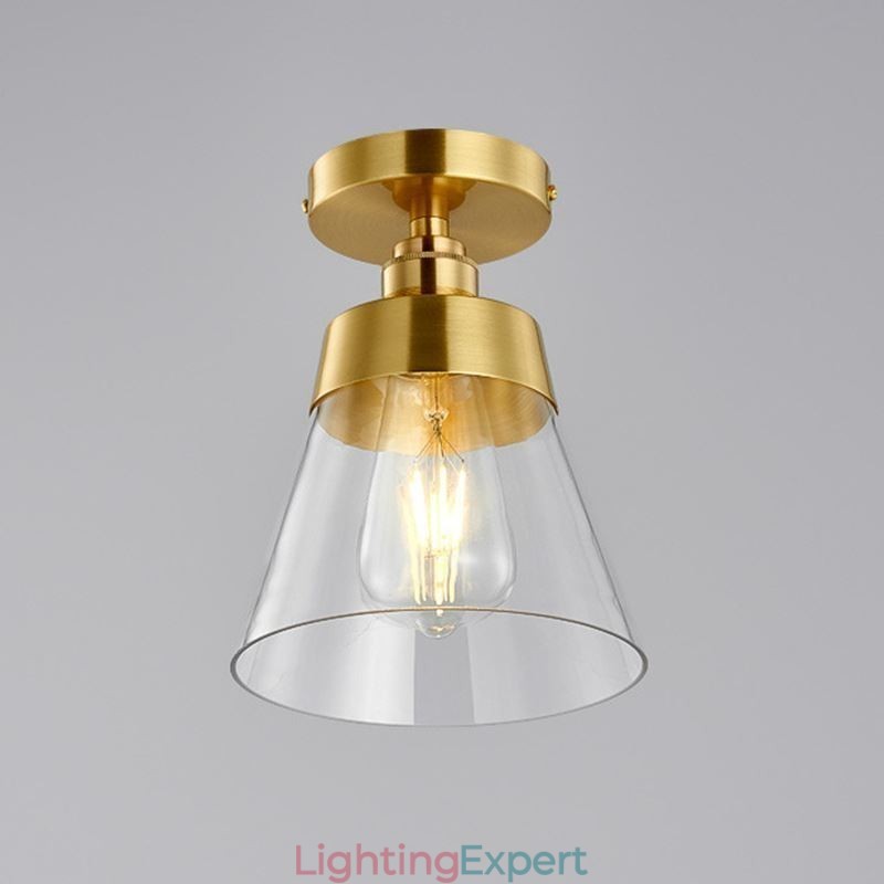 Contemporary Glass Flush Ceiling Light 1 Light Brass Finish