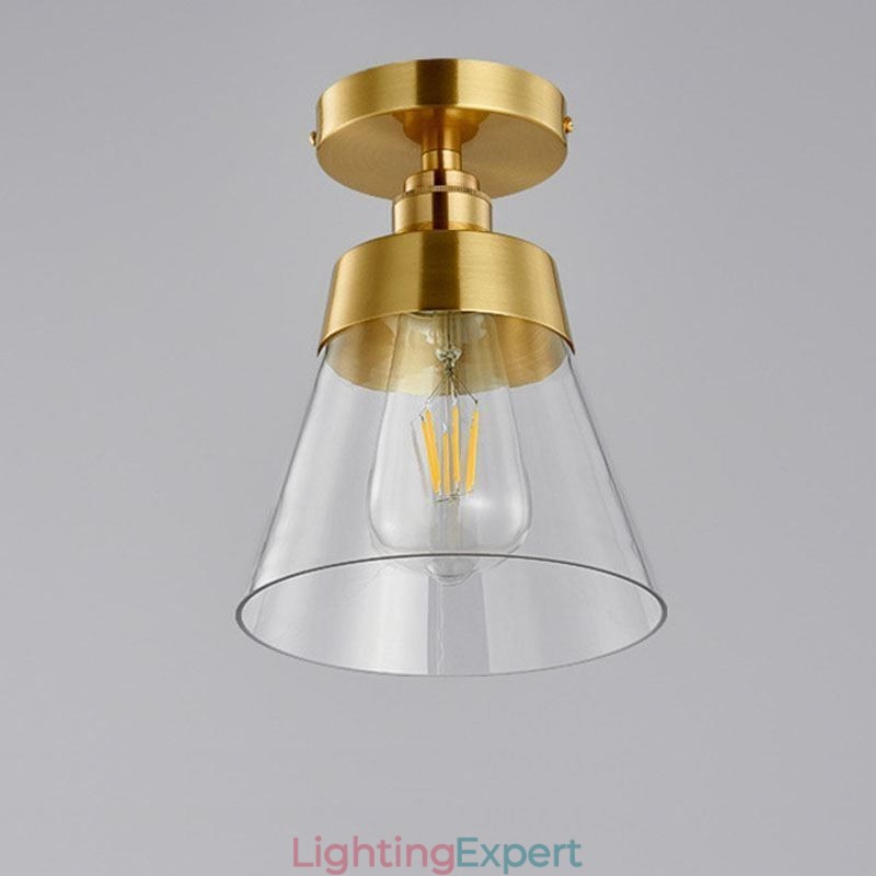 Contemporary Glass Flush Ceiling Light 1 Light Brass Finish