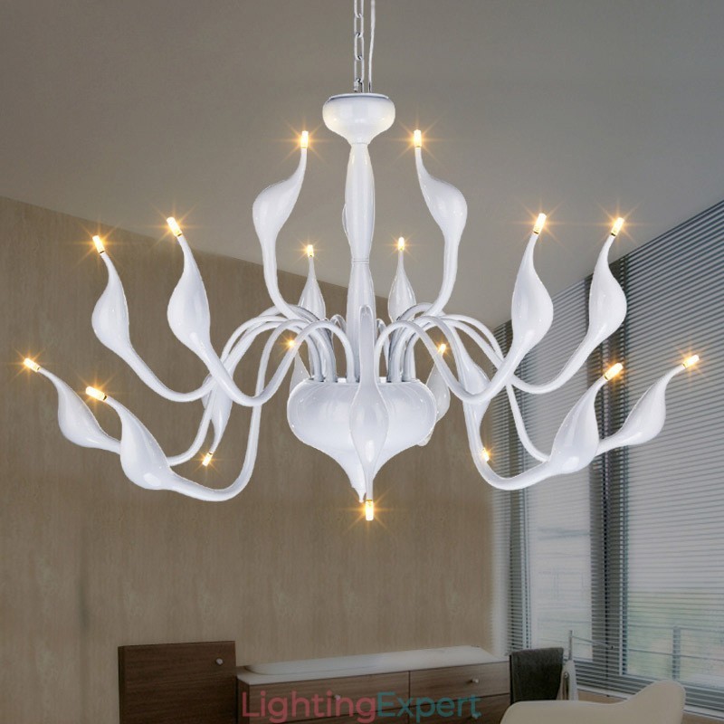 18 Lights Stainless Post Modern Swan Chandelier Light G4 White Finished