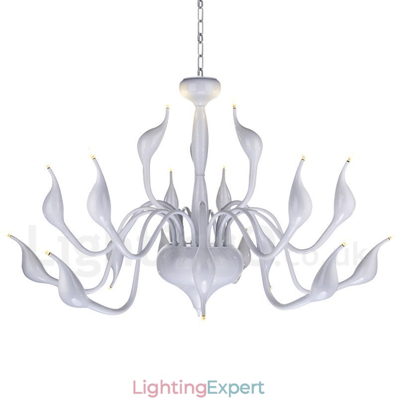 18 Lights Stainless Post Modern Swan Chandelier Light G4 White Finished
